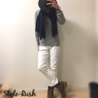 マフラーを足したスタイルコーディネートスナップ写真