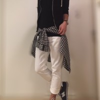 【スナップ写真】ギンガムチェック腰巻スタイル